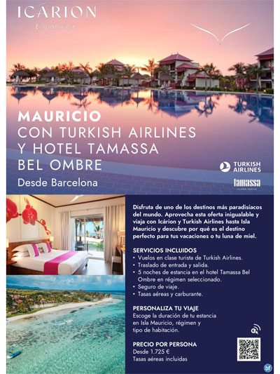 Mauricio con Turkish Airlines y Hotel Tamassa Bel Ombre desde barcelona